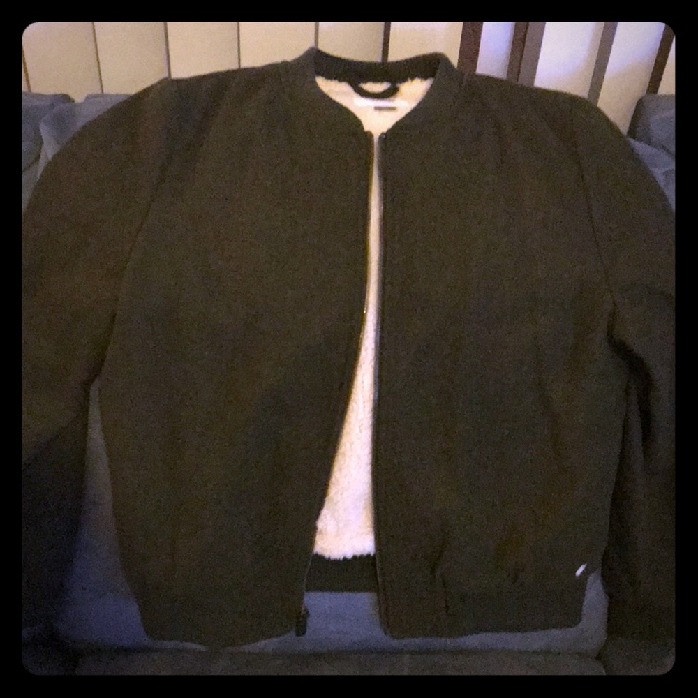 Olive wool with Sherpa lined- bomber jacket